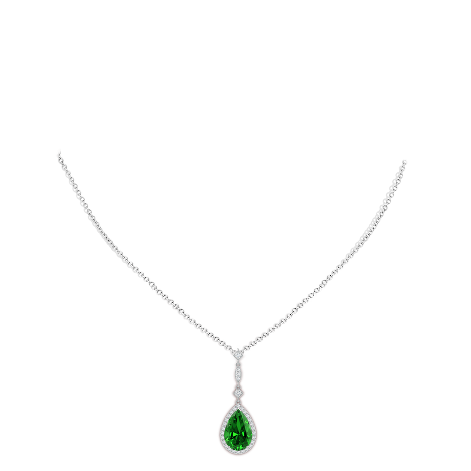 12x10mm Labgrown Lab-Grown Emerald Teardrop Pendant with Diamond Accents in P950 Platinum pen