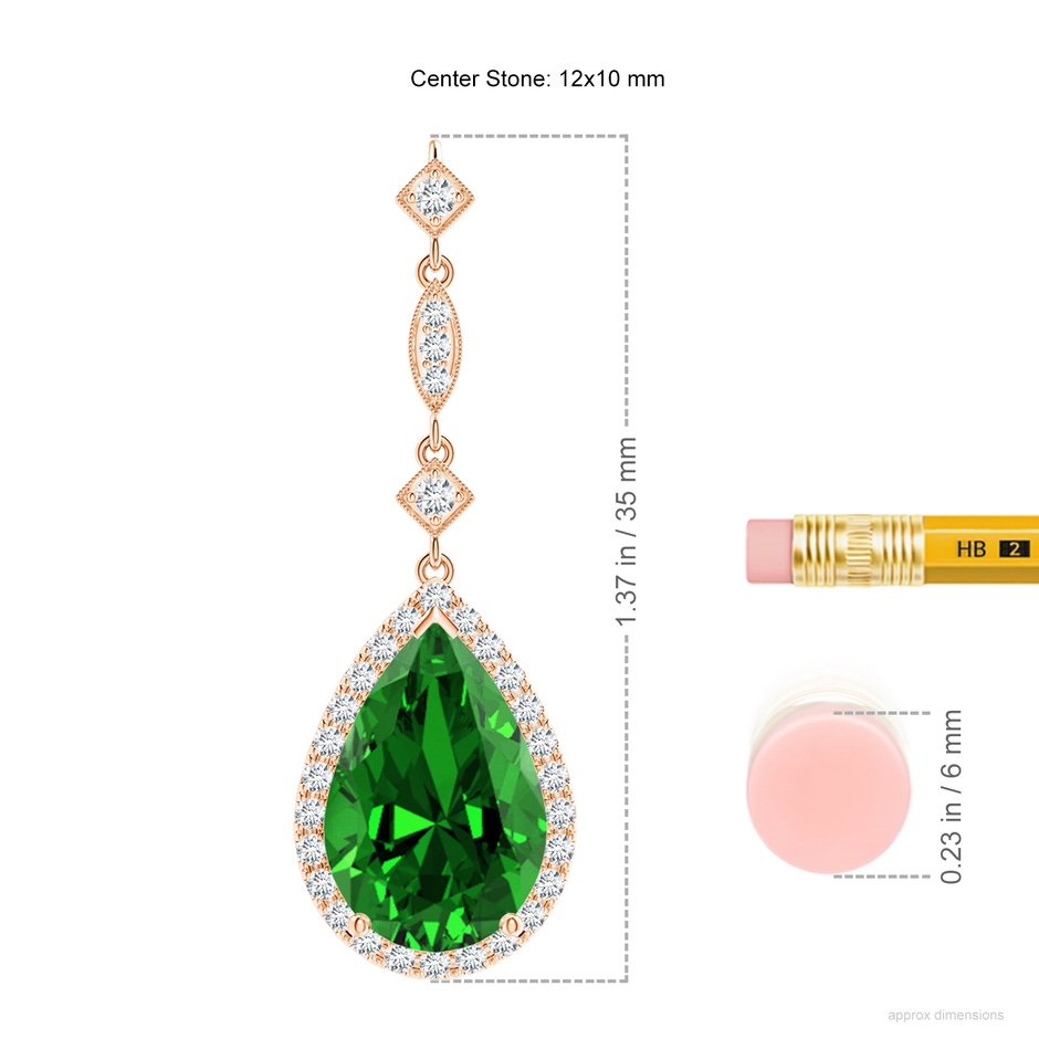 12x10mm Labgrown Lab-Grown Emerald Teardrop Pendant with Diamond Accents in Rose Gold ruler