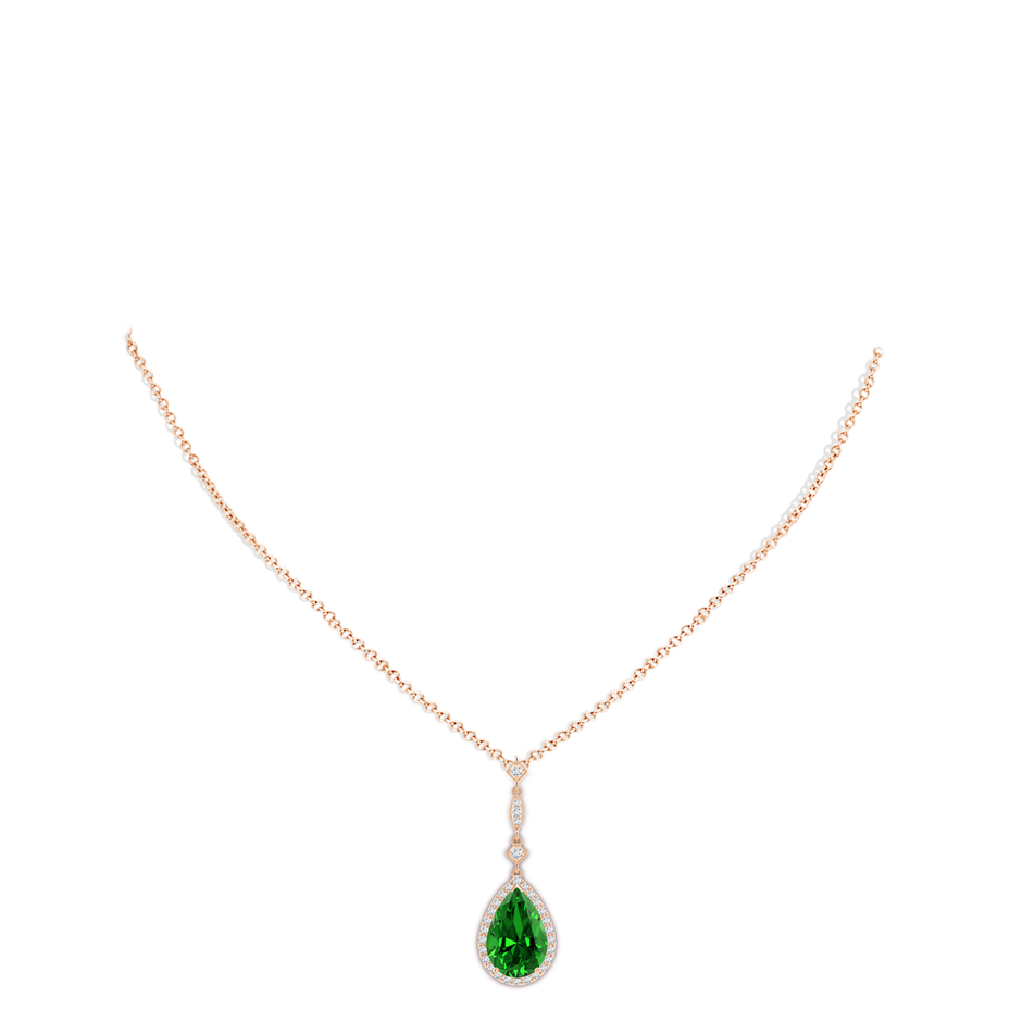 12x10mm Labgrown Lab-Grown Emerald Teardrop Pendant with Diamond Accents in Rose Gold pen