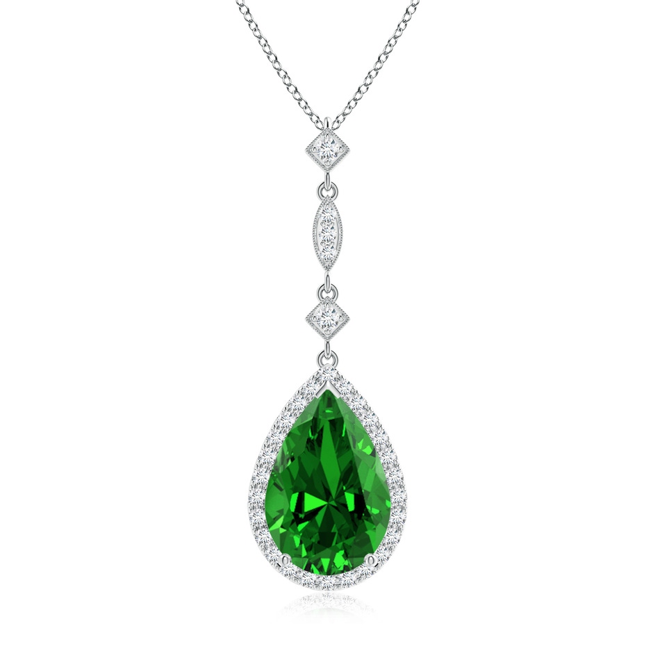 12x10mm Labgrown Lab-Grown Emerald Teardrop Pendant with Diamond Accents in White Gold 