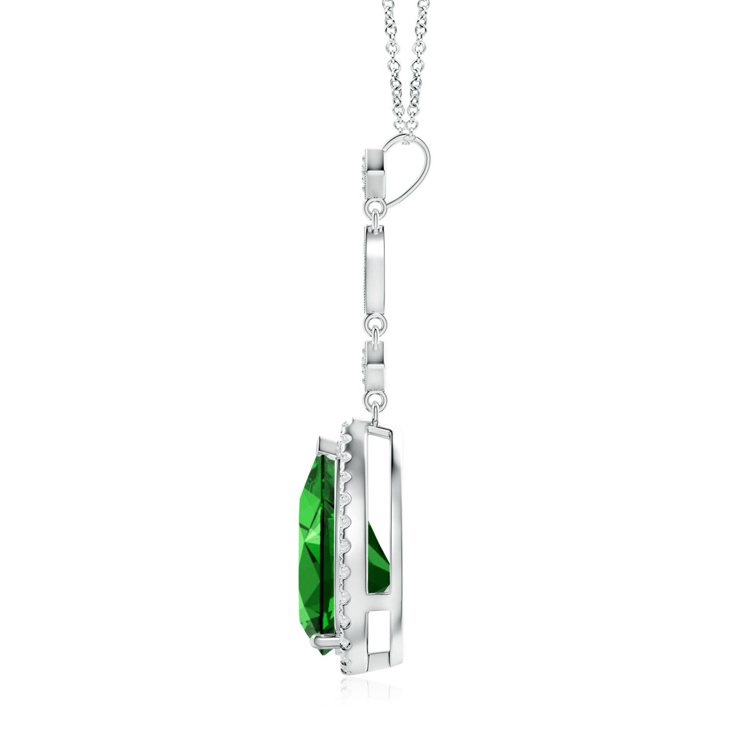 12x10mm Labgrown Lab-Grown Emerald Teardrop Pendant with Diamond Accents in White Gold