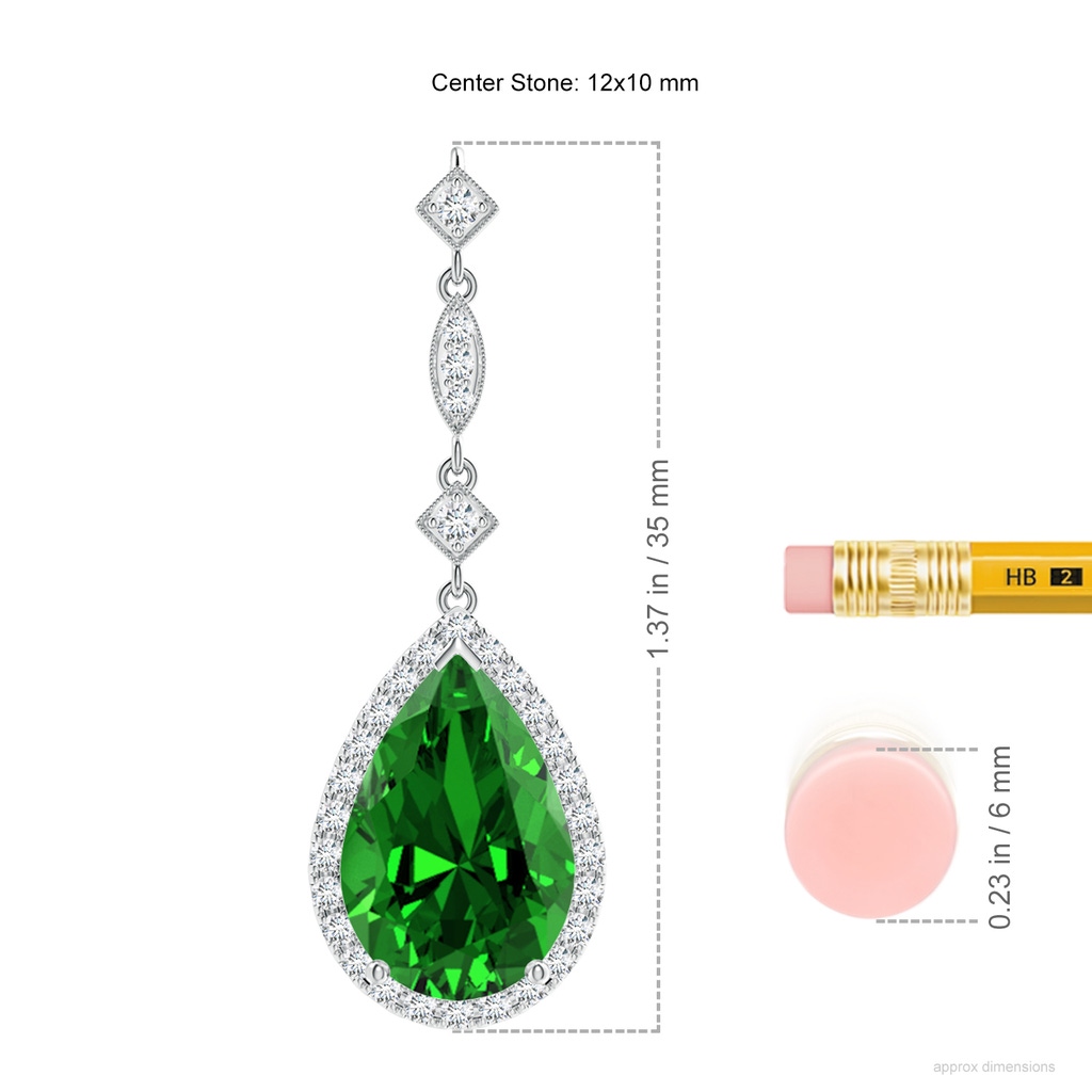 12x10mm Labgrown Lab-Grown Emerald Teardrop Pendant with Diamond Accents in White Gold ruler