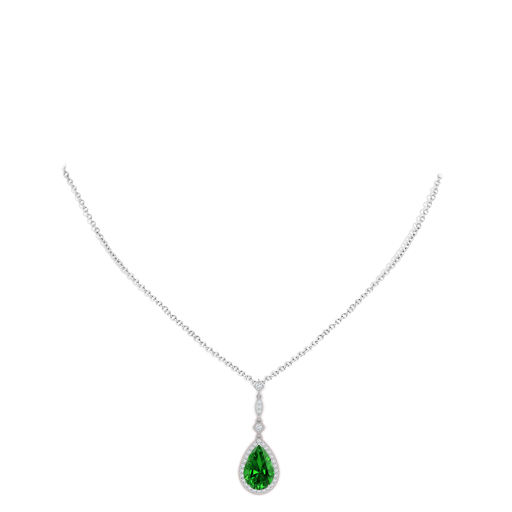 12x10mm Labgrown Lab-Grown Emerald Teardrop Pendant with Diamond Accents in White Gold pen
