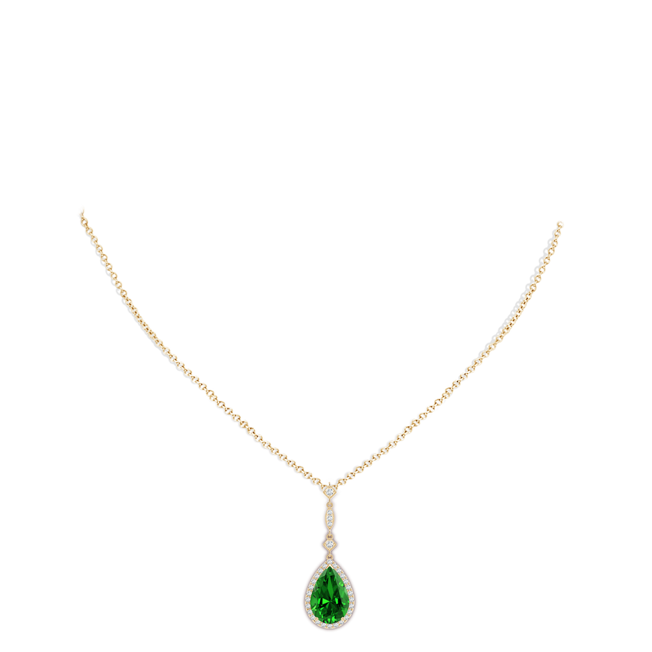 12x10mm Labgrown Lab-Grown Emerald Teardrop Pendant with Diamond Accents in Yellow Gold pen