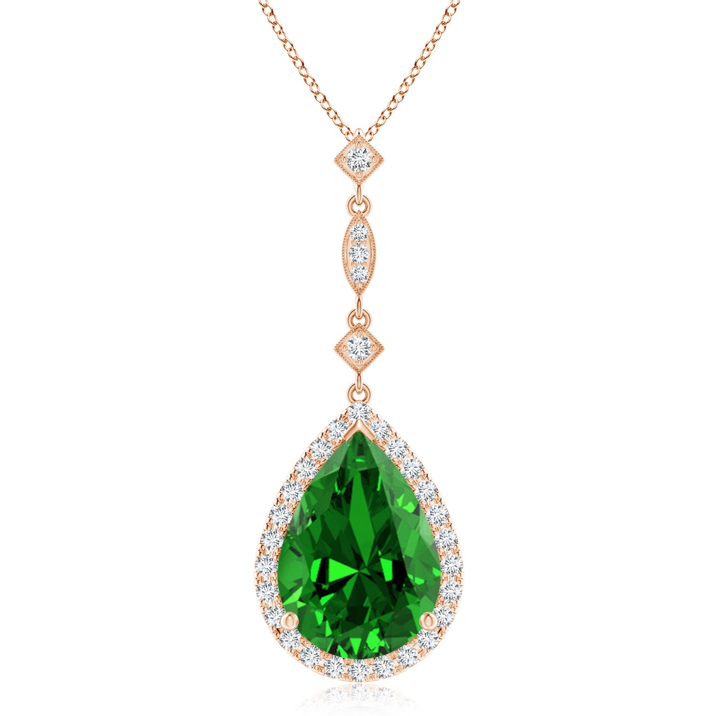 14x10mm Labgrown Lab-Grown Emerald Teardrop Pendant with Diamond Accents in 9K Rose Gold