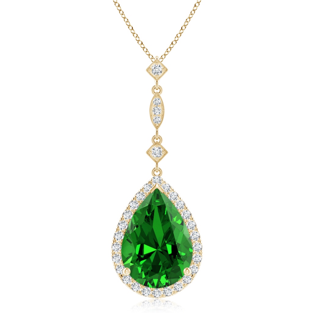 14x10mm Labgrown Lab-Grown Emerald Teardrop Pendant with Diamond Accents in 9K Yellow Gold