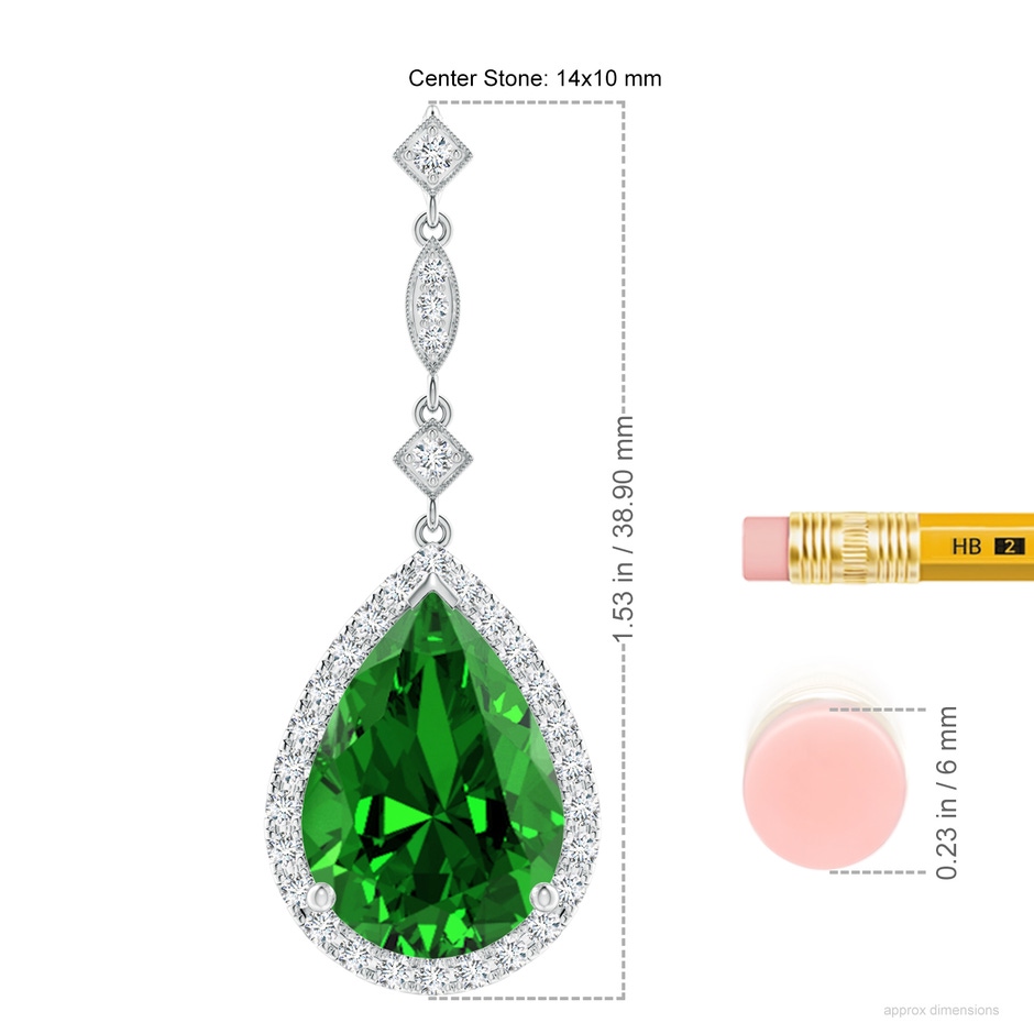 14x10mm Labgrown Lab-Grown Emerald Teardrop Pendant with Diamond Accents in P950 Platinum ruler