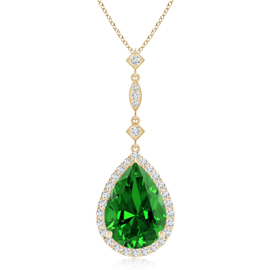 14x10mm Labgrown Lab-Grown Emerald Teardrop Pendant with Diamond Accents in Yellow Gold 