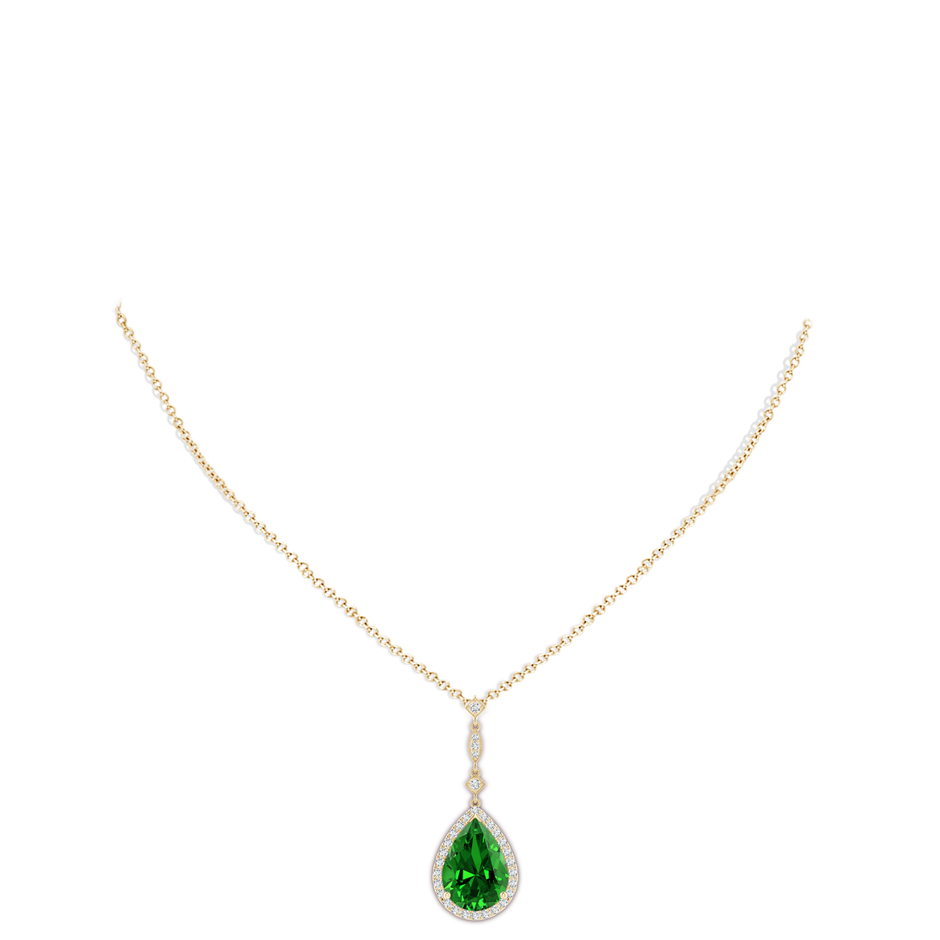 14x10mm Labgrown Lab-Grown Emerald Teardrop Pendant with Diamond Accents in Yellow Gold pen