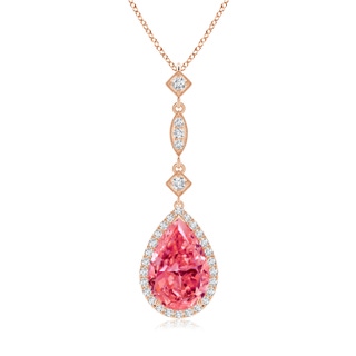 12x8mm Labgrown Lab-Grown Fancy Intense Pink Diamond Teardrop Pendant in Rose Gold