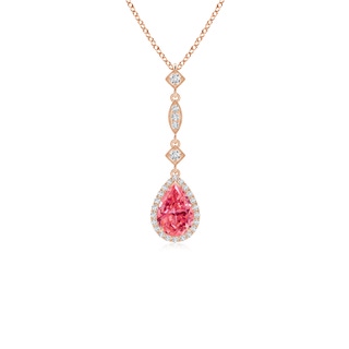 7x5mm Labgrown Lab-Grown Fancy Intense Pink Diamond Teardrop Pendant in 9K Rose Gold