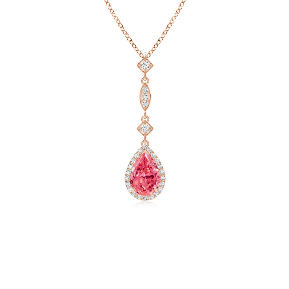 7x5mm Labgrown Lab-Grown Fancy Intense Pink Diamond Teardrop Pendant in Rose Gold 