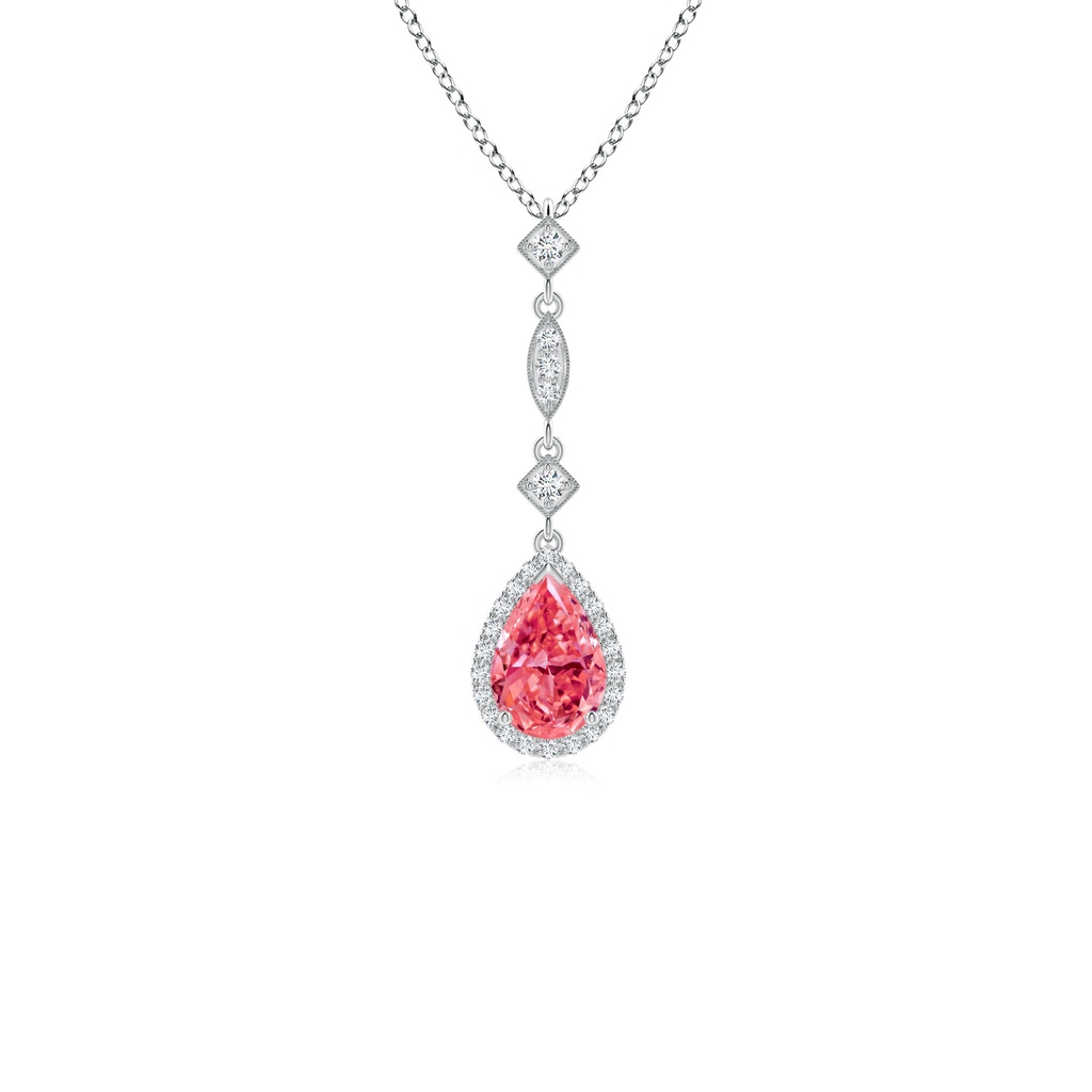 7x5mm Labgrown Lab-Grown Fancy Intense Pink Diamond Teardrop Pendant in White Gold