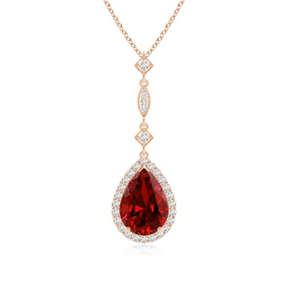 10x8mm Labgrown Lab-Grown Ruby Teardrop Pendant with Diamond Accents in 10K Rose Gold