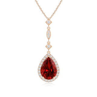10x8mm Labgrown Lab-Grown Ruby Teardrop Pendant with Diamond Accents in Rose Gold