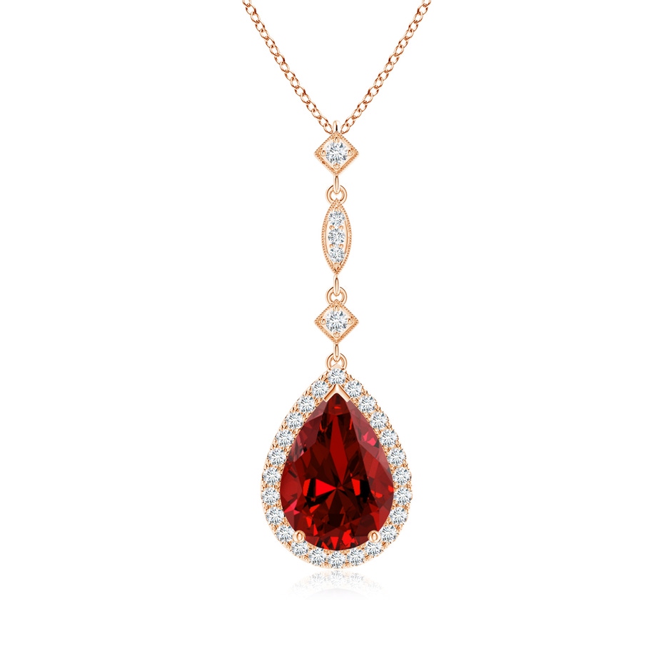 10x8mm Labgrown Lab-Grown Ruby Teardrop Pendant with Diamond Accents in Rose Gold 