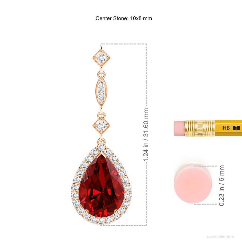 10x8mm Labgrown Lab-Grown Ruby Teardrop Pendant with Diamond Accents in Rose Gold ruler