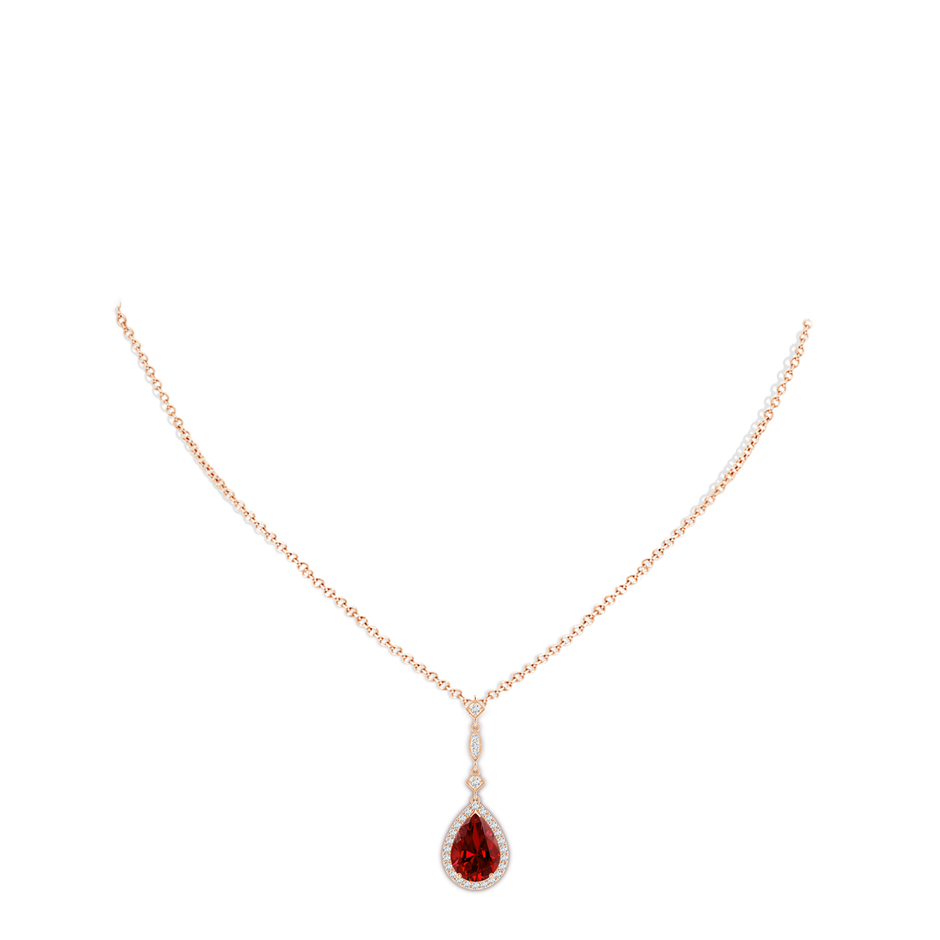 10x8mm Labgrown Lab-Grown Ruby Teardrop Pendant with Diamond Accents in Rose Gold pen