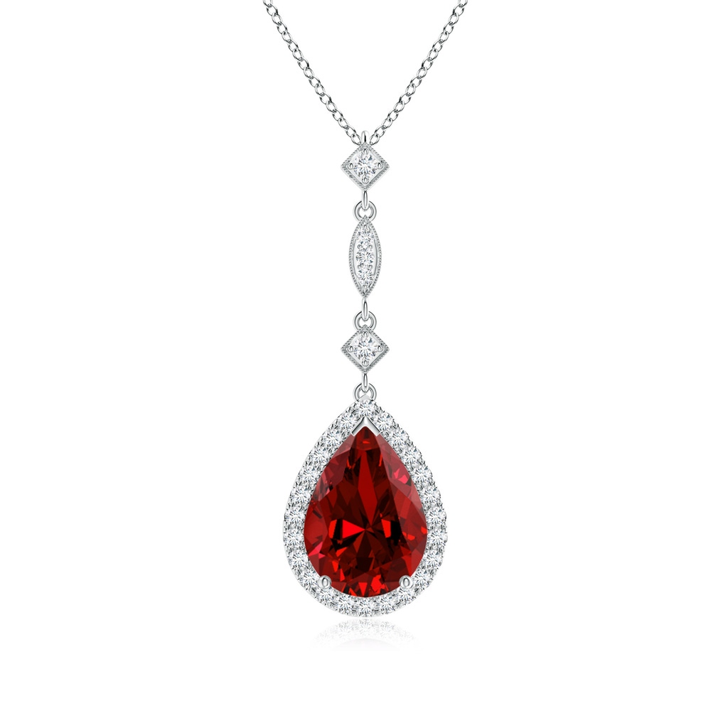 10x8mm Labgrown Lab-Grown Ruby Teardrop Pendant with Diamond Accents in White Gold