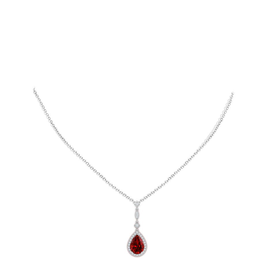 10x8mm Labgrown Lab-Grown Ruby Teardrop Pendant with Diamond Accents in White Gold pen