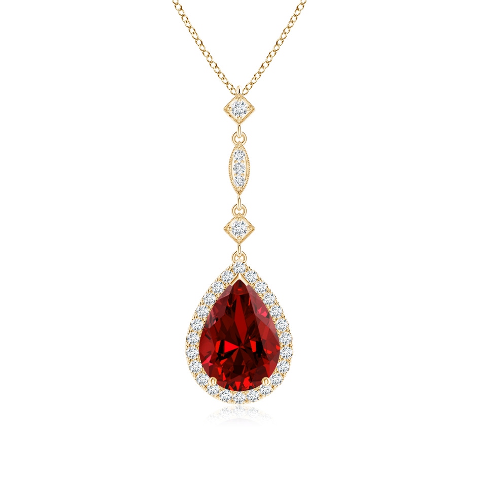 10x8mm Labgrown Lab-Grown Ruby Teardrop Pendant with Diamond Accents in Yellow Gold 