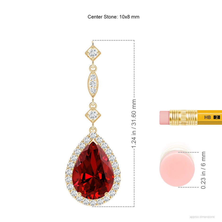 10x8mm Labgrown Lab-Grown Ruby Teardrop Pendant with Diamond Accents in Yellow Gold ruler