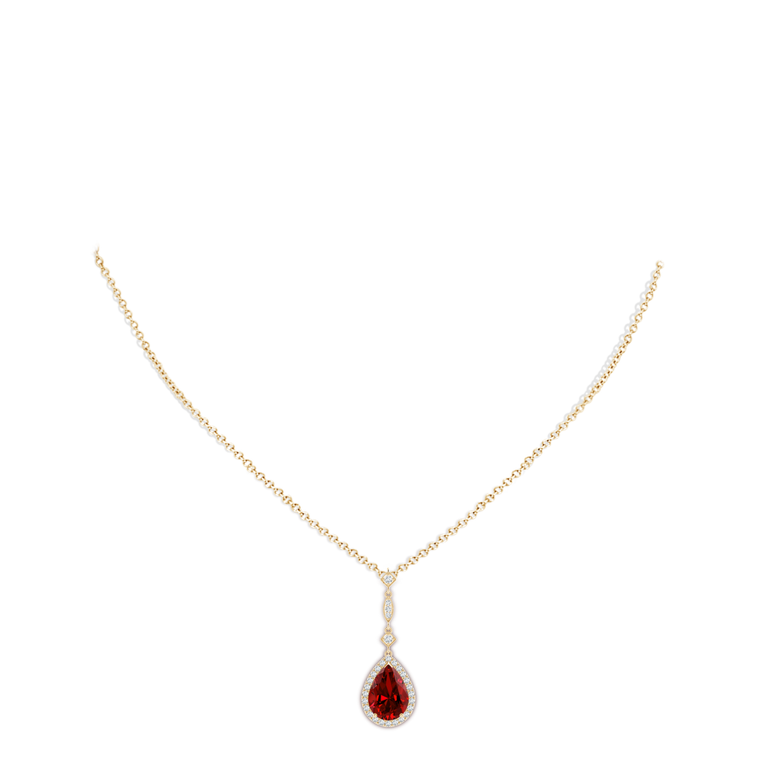 10x8mm Labgrown Lab-Grown Ruby Teardrop Pendant with Diamond Accents in Yellow Gold - body_neck