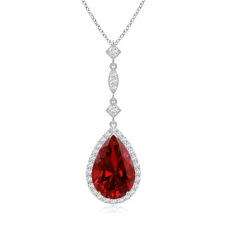 12x10mm Labgrown Lab-Grown Ruby Teardrop Pendant with Diamond Accents in P950 Platinum