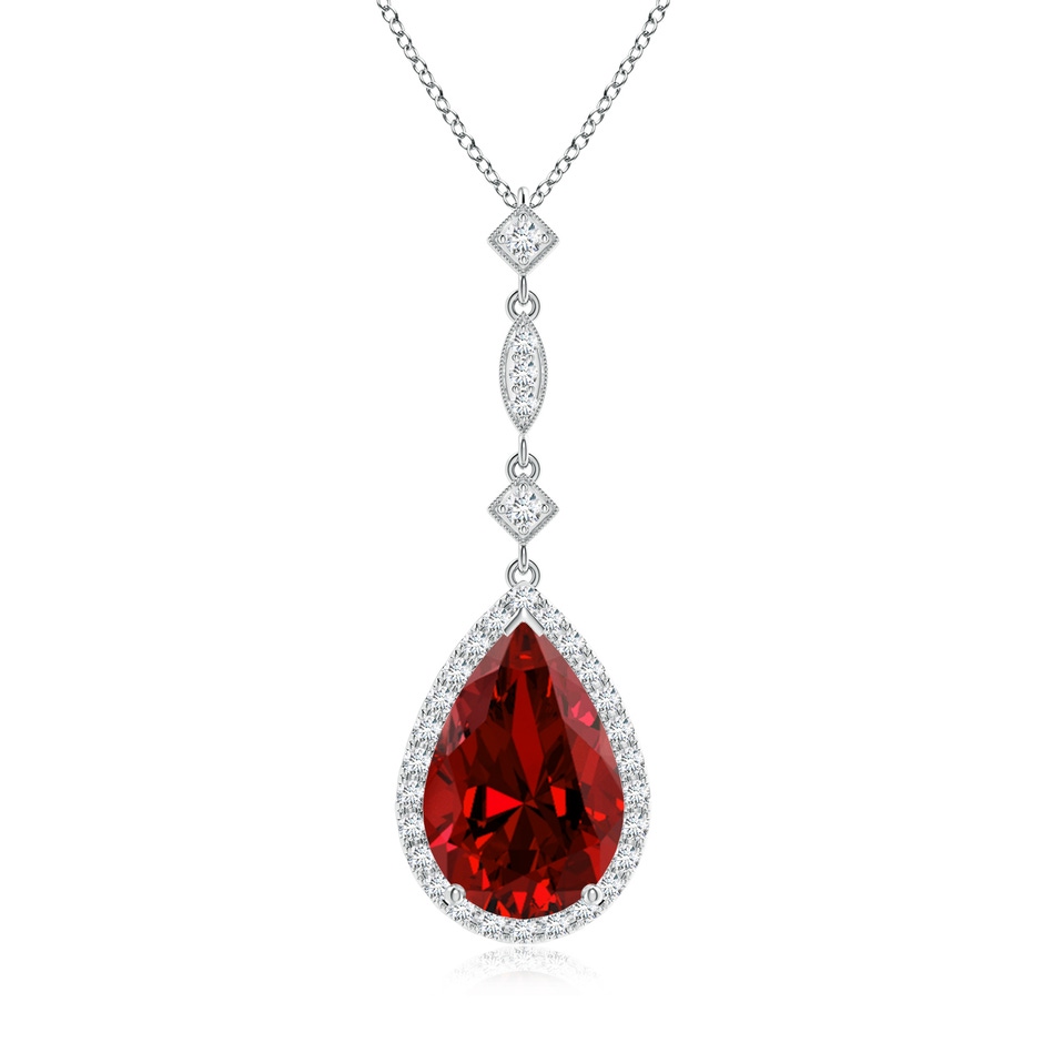12x10mm Labgrown Lab-Grown Ruby Teardrop Pendant with Diamond Accents in P950 Platinum 