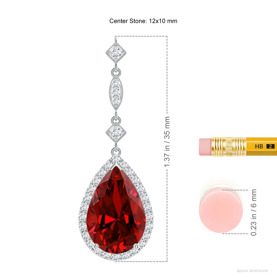 12x10mm Labgrown Lab-Grown Ruby Teardrop Pendant with Diamond Accents in P950 Platinum ruler