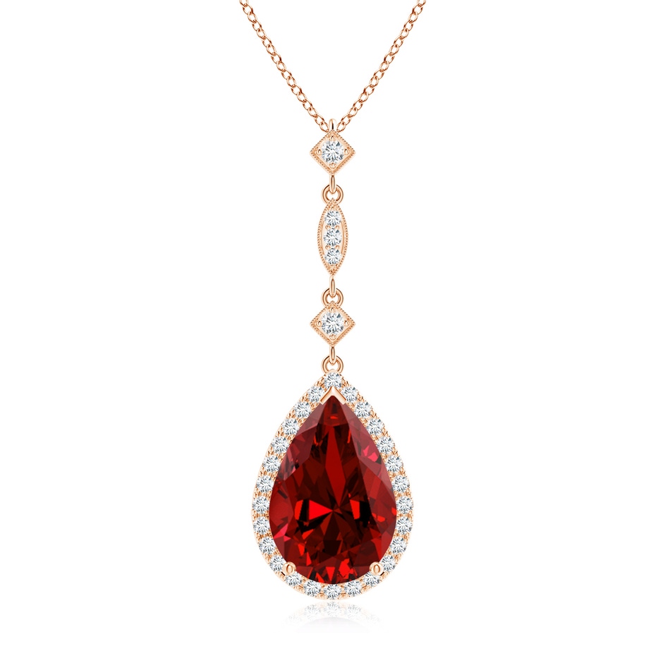 12x10mm Labgrown Lab-Grown Ruby Teardrop Pendant with Diamond Accents in Rose Gold 