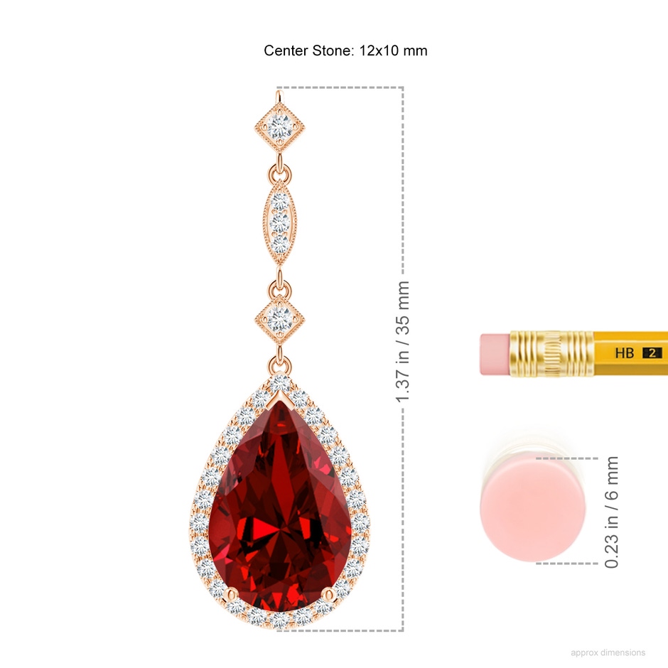12x10mm Labgrown Lab-Grown Ruby Teardrop Pendant with Diamond Accents in Rose Gold ruler