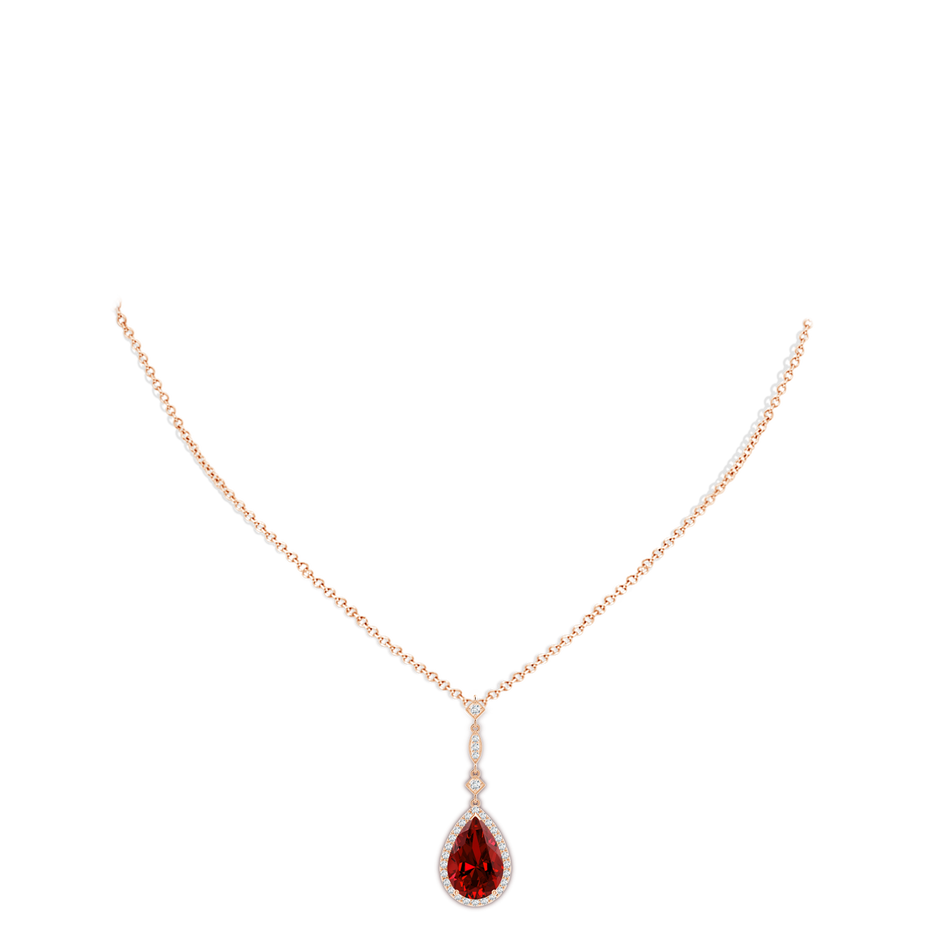 12x10mm Labgrown Lab-Grown Ruby Teardrop Pendant with Diamond Accents in Rose Gold pen