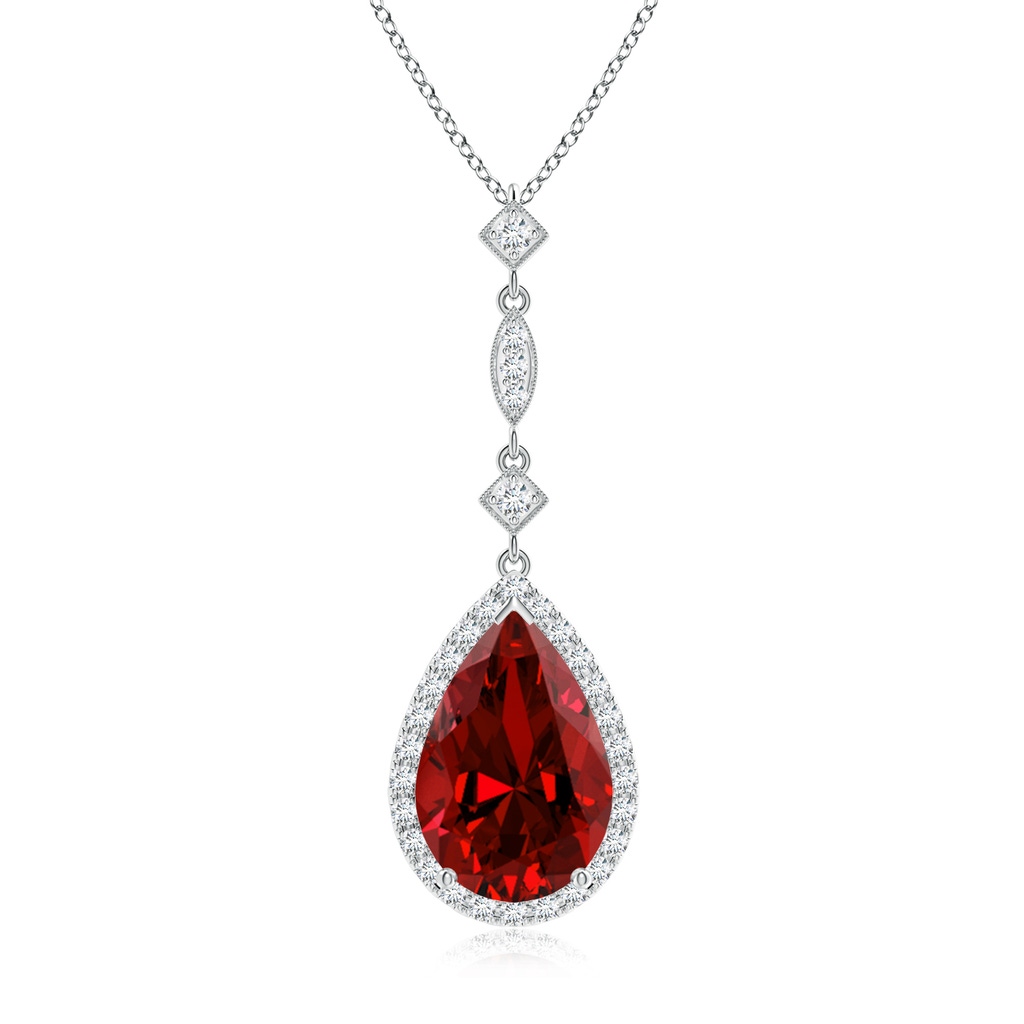 12x10mm Labgrown Lab-Grown Ruby Teardrop Pendant with Diamond Accents in White Gold