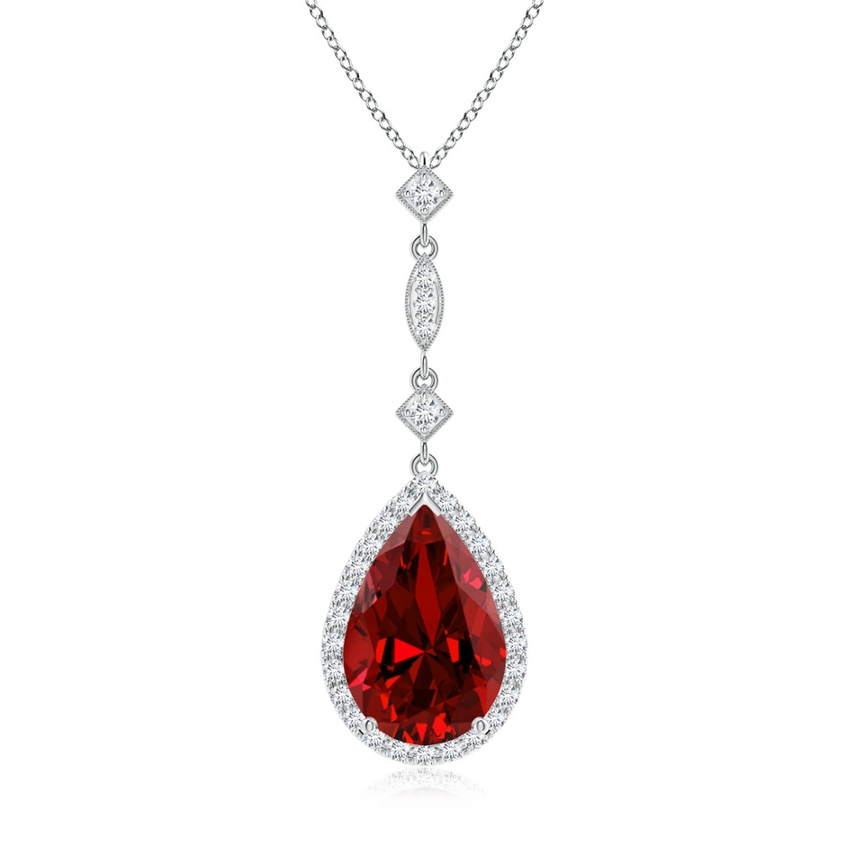 12x10mm Labgrown Lab-Grown Ruby Teardrop Pendant with Diamond Accents in White Gold 