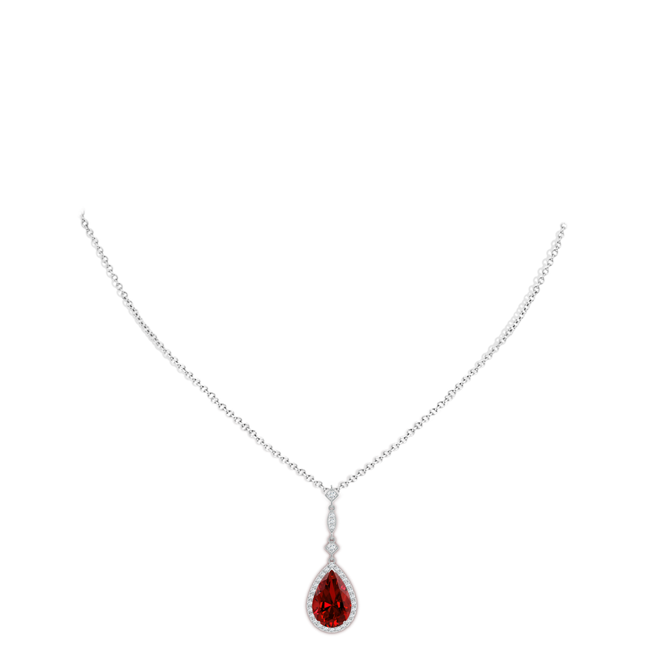 12x10mm Labgrown Lab-Grown Ruby Teardrop Pendant with Diamond Accents in White Gold pen