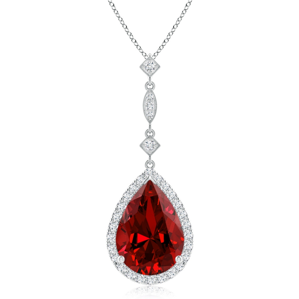 14x10mm Labgrown Lab-Grown Ruby Teardrop Pendant with Diamond Accents in P950 Platinum