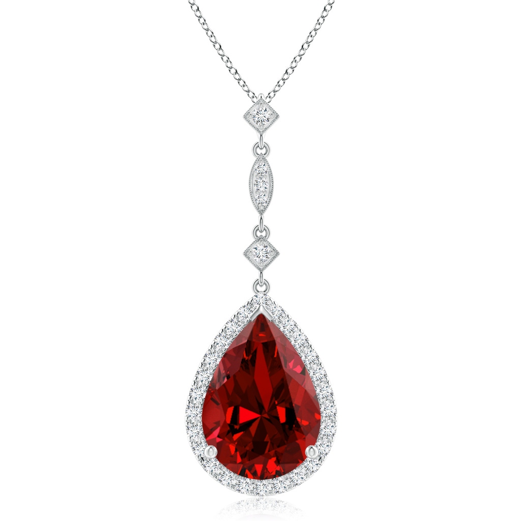 14x10mm Labgrown Lab-Grown Ruby Teardrop Pendant with Diamond Accents in White Gold