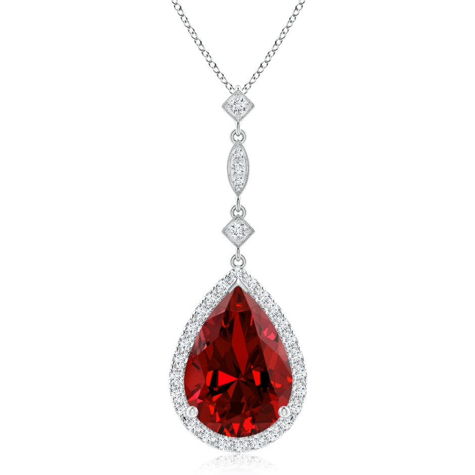 14x10mm Labgrown Lab-Grown Ruby Teardrop Pendant with Diamond Accents in White Gold 