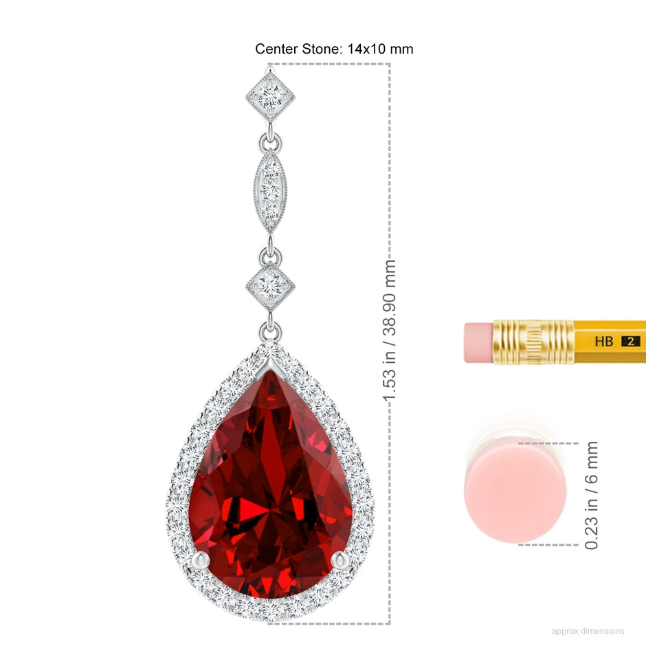 14x10mm Labgrown Lab-Grown Ruby Teardrop Pendant with Diamond Accents in White Gold ruler