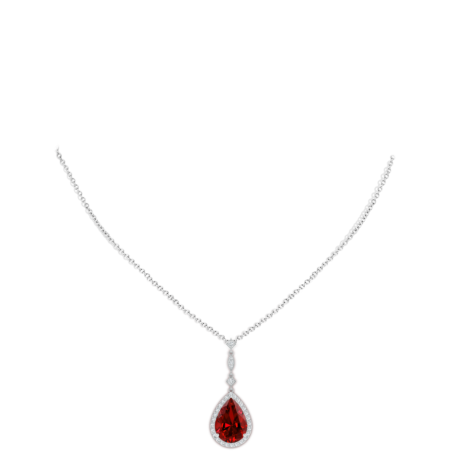 14x10mm Labgrown Lab-Grown Ruby Teardrop Pendant with Diamond Accents in White Gold pen