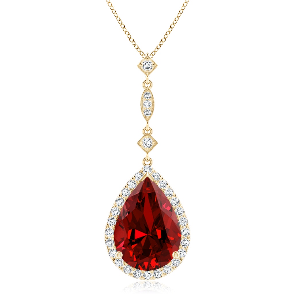 14x10mm Labgrown Lab-Grown Ruby Teardrop Pendant with Diamond Accents in Yellow Gold