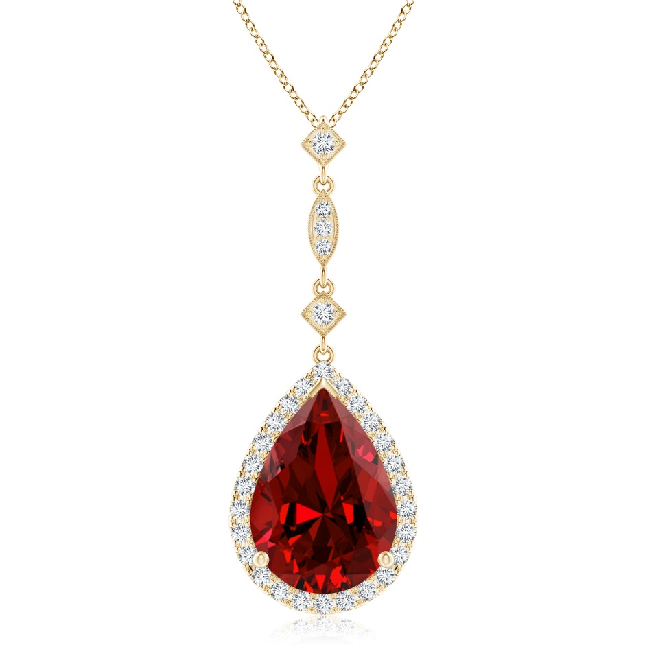 14x10mm Labgrown Lab-Grown Ruby Teardrop Pendant with Diamond Accents in Yellow Gold 