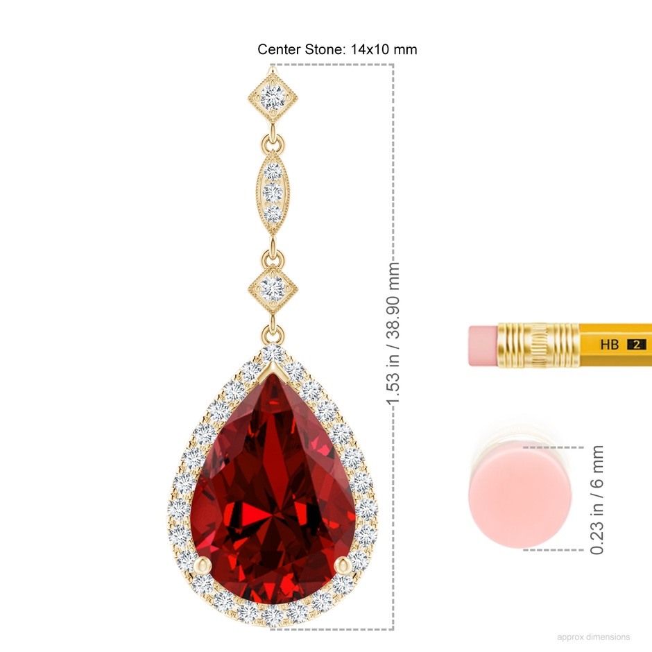 14x10mm Labgrown Lab-Grown Ruby Teardrop Pendant with Diamond Accents in Yellow Gold ruler