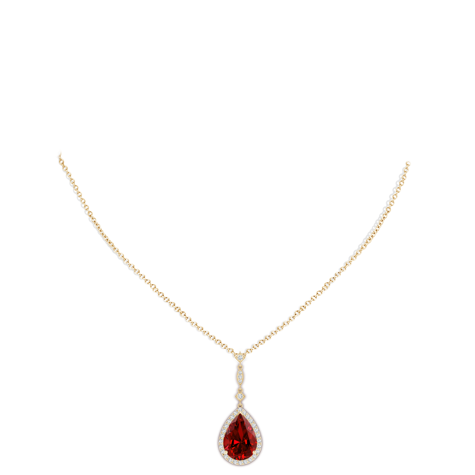 14x10mm Labgrown Lab-Grown Ruby Teardrop Pendant with Diamond Accents in Yellow Gold pen