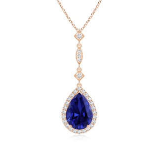 10x8mm Labgrown Lab-Grown Blue Sapphire Teardrop Pendant with Diamond Accents in 9K Rose Gold