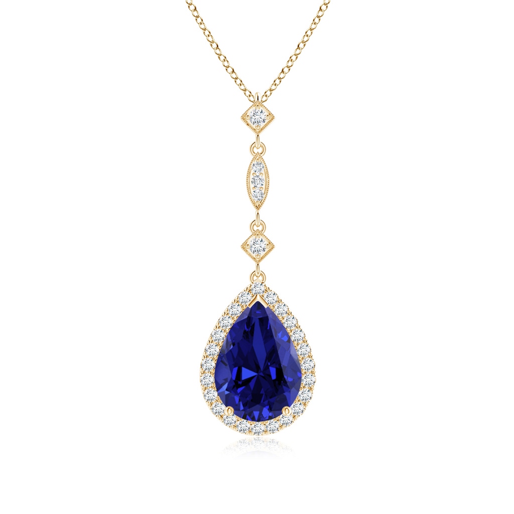 10x8mm Labgrown Lab-Grown Blue Sapphire Teardrop Pendant with Diamond Accents in Yellow Gold