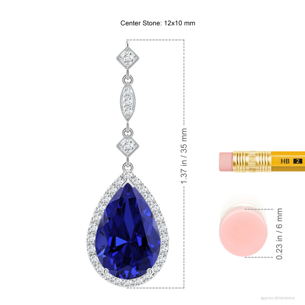 12x10mm Labgrown Lab-Grown Blue Sapphire Teardrop Pendant with Diamond Accents in White Gold ruler