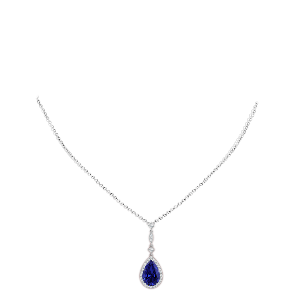 12x10mm Labgrown Lab-Grown Blue Sapphire Teardrop Pendant with Diamond Accents in White Gold pen