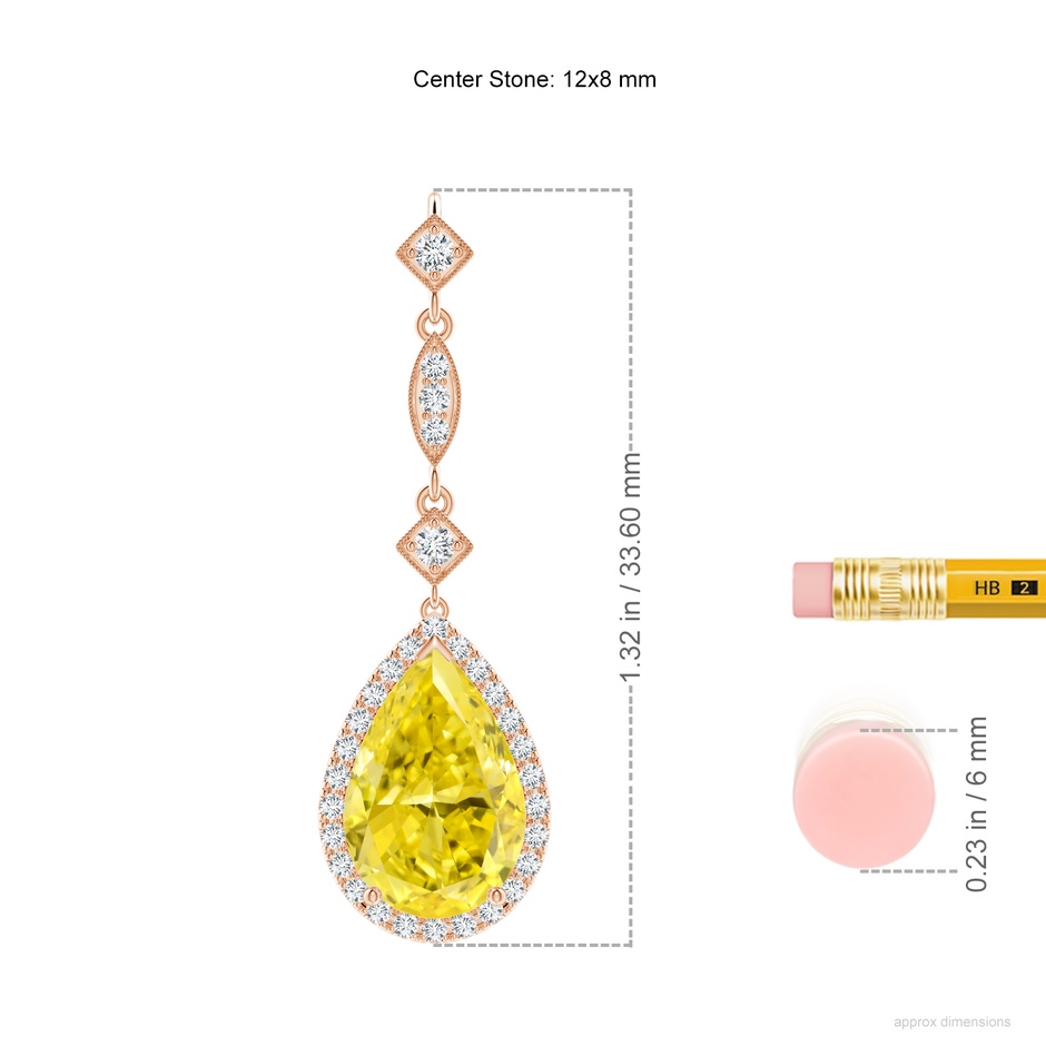 12x8mm Labgrown Lab-Grown Fancy Intense Yellow Diamond Teardrop Pendant in Rose Gold ruler